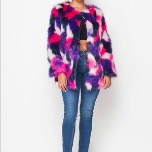 Faux Fur Coat (Pink/Purple)